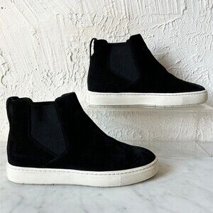 Vince Newlyn Black Suede Leather High Top Pull On Sneaker + Dust Bag-Women's 5.5